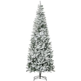 HOMCOM 9ft Unlit Snow-Flocked Slim Pine Artificial Christmas Tree With Realistic Branches And 1084 Tips (Option: green)