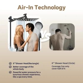 Commercial-Grade Shower Set - 12-inch Square Head With Water-Saving Technology & Handheld Option (Option: matteblack)