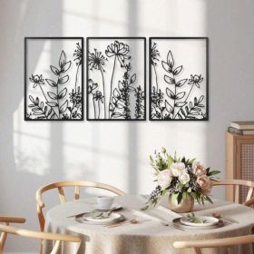 CIFbuy Modern Boho Floral Wall Art Set Of 3 Minimalist Canvas Prints For Living Room Bedroom Office Decor (TikTok, Temu Pick-up Service) (Option: defaulttitle)