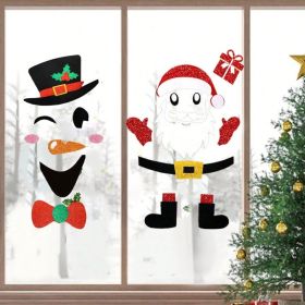 2 Set Cute Christmas Decoration With Adhesive Dots Felt Cloth Santa Claus & Snowman Door Stickers Cartoon Felt Elements Removable Stickers For Re (Option: 2 sets)