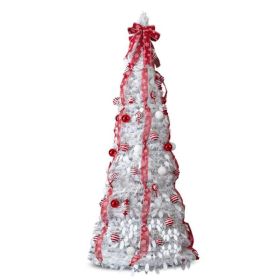 6 FT Fully Decorated Pre-lit Christmas Tree, Up Artificial Xmas Tree With 100 Warm Lights And Red Ornaments For Home Office Store Holiday Deco, W (Option: White)