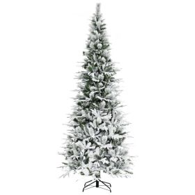 9' Unlit Snow Flocked Pine Artificial Christmas Tree with Realistic Branches and 1159 Tips, Green (Option: Green-1300x400x420 mm)