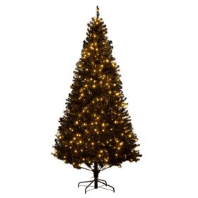 HOMCOM 7.5' Tall Prelit Christmas Tree Douglas Fir Artificial Christmas Tree With Realistic Branches, 500 Warm White LED Lights And 1346 Tips, Bl (Option: Black)