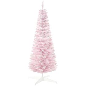 5' Decorated Christmas Tree Snow Flocked Artificial Christmas Tree with Pencil Shape, Realistic Branches, Pink (Option: Pink-950x180x210 mm)
