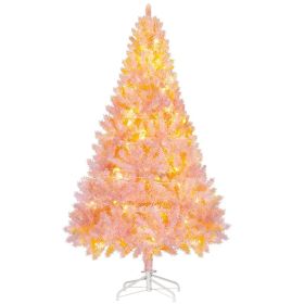 6 FT Tall PreLit Artificial Christmas Tree with Realistic Branches, 250 Warm White LED Lights and 1000 Tips, Pink (Option: Pink-930x250x280 mm)