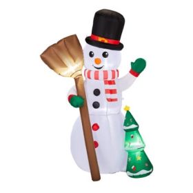 6.2FT Broom, Snowman And Tree, 3 LED 210D Polyester Christmas Inflatable Decoration, 12V,1000mA US Standard (Option: 1PC)