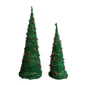2 Pack, 6FT 5FT Artificial Up Christmas Tree With Red Ball Ornaments For For Home Office Store Holiday Deco, Green (Option: green)